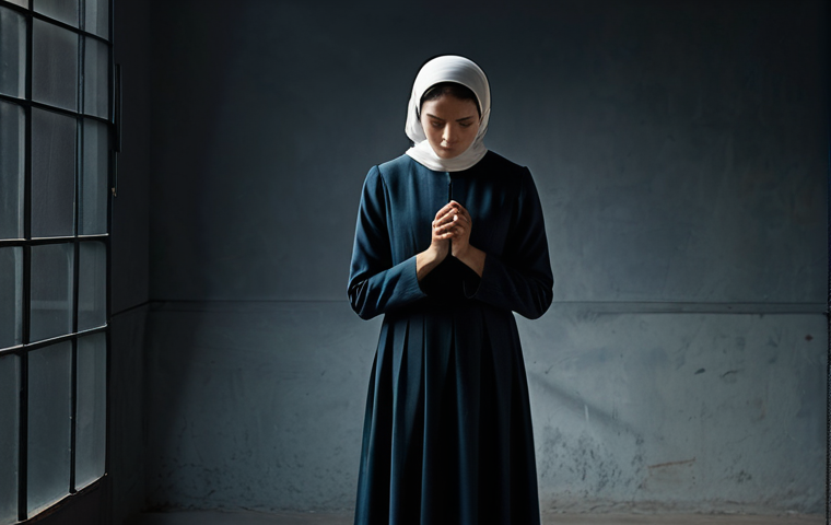 A solitary adult figure, fully clothed in modest, professional dress, stands in a subtly dim, enclosed space. Their posture is slightly slumped, conveying a sense of invisible weight or a heavy burden on their shoulders. A faint, almost translucent, dark mist or shadow seems to subtly cling around them, symbolizing the weight of past grudges. Their expression is thoughtful and slightly somber, yet resilient. The background is simple and uncluttered, emphasizing the figure. Natural body proportions, perfect anatomy, well-formed hands, correct proportions, natural pose. Family-friendly, safe for work, appropriate content, professional photography, high quality.