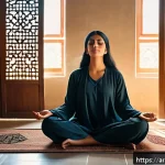 Home 21 용서의 심리학적 원리 이론과 적용 - A serene Middle Eastern woman sitting cross-legged on a traditional Persian rug in a sunlit room, ey...